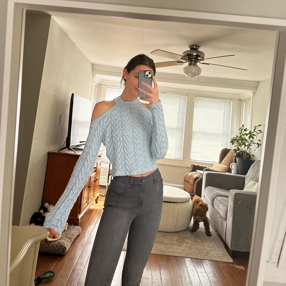Blue Cut Out Shoulder Knot Long Sleeve Sweater Top Zara